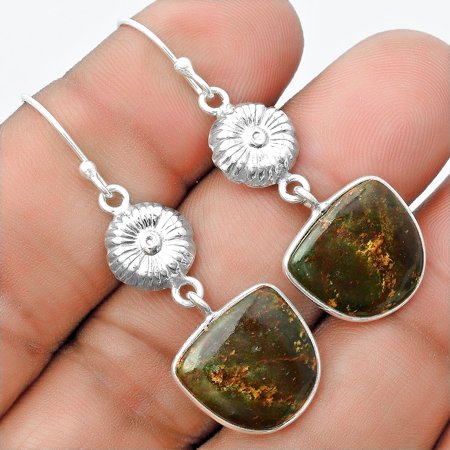 Desiregem Natural Turkish Rainforest Chrysocolla 925 Silver Adult Women Earrings Jewelry SDE56010