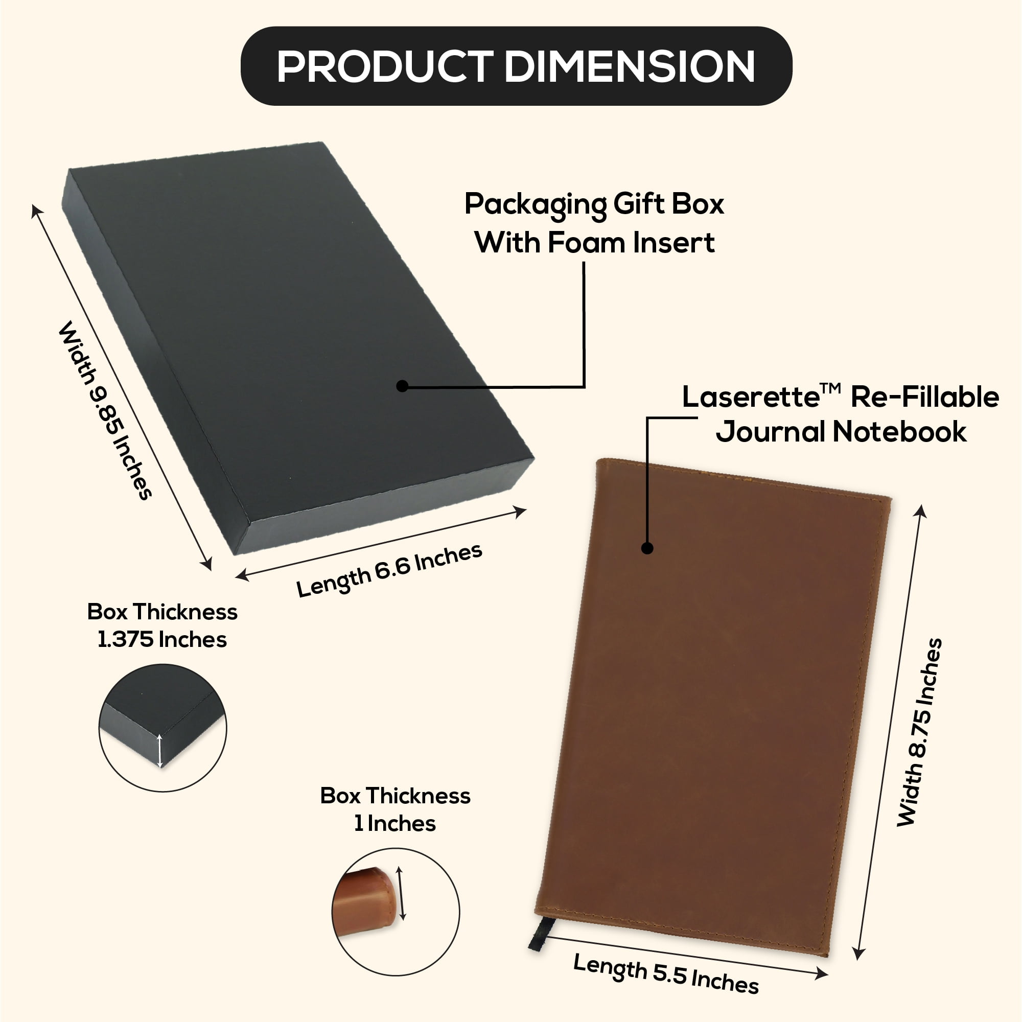 MakerFlo Laserette Refillable Journal for Adults, 8.75" x 5.5", Vegan Leather Cover with Lined Pages, pack of 12, Brown