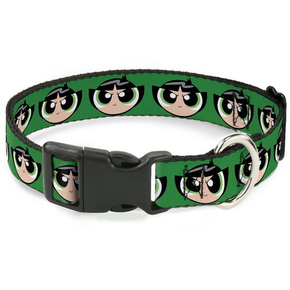 Warner Bros. Animation Pet Collar, Dog Collar Plastic Buckle, The Powerpuff Girls Buttercup Face Close Up Green, 7 to 8.5 Inches 0.5 Inch Wide