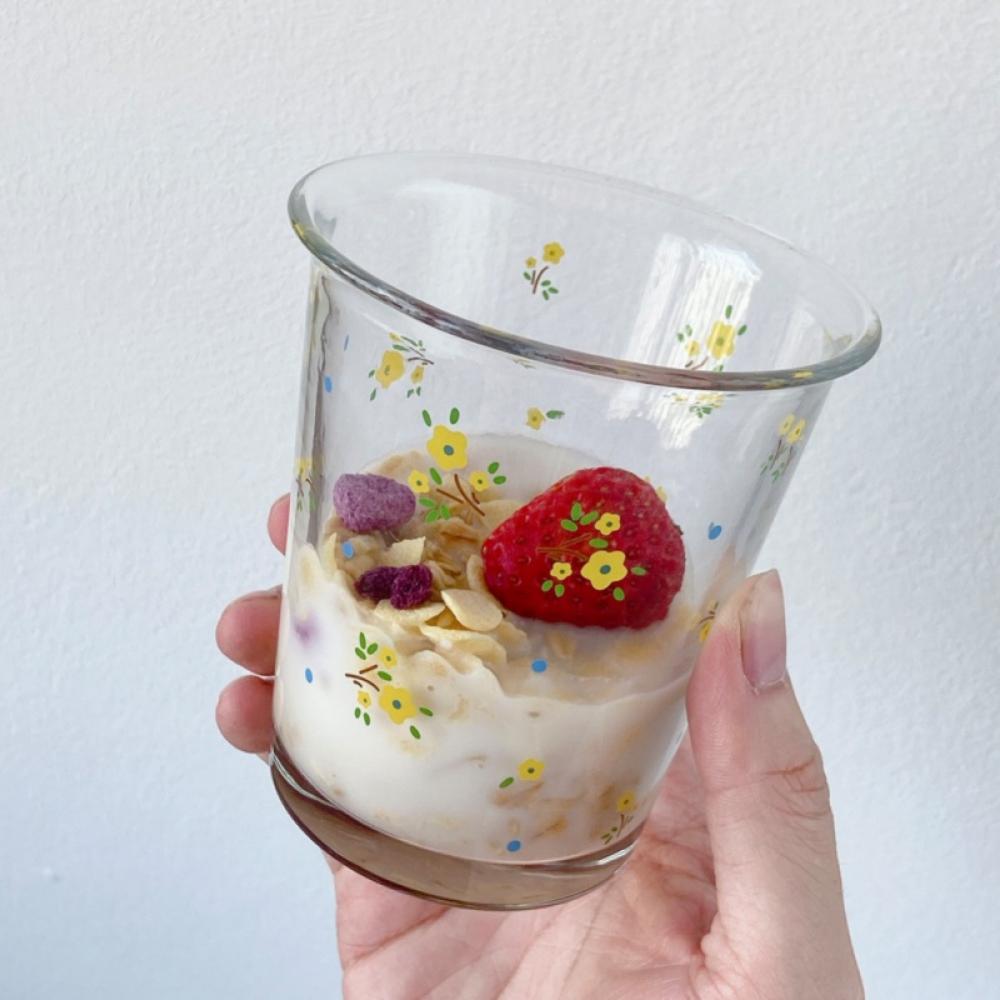 Korean Ins Floral Breakfast Cup Drinking Glasses Cups for Juice,Iced
