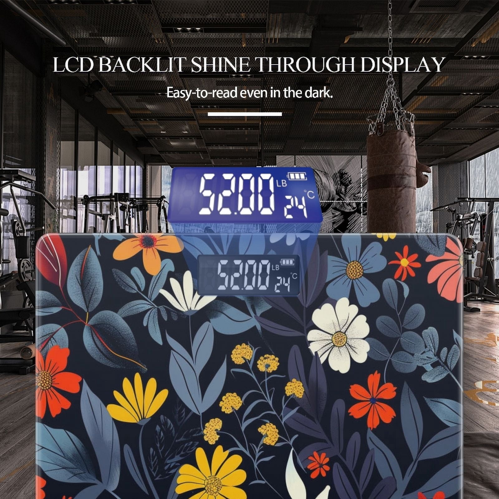 High Precision Body Weight Scale Smart Bathroom Scales with Large LCD Display(400lbs),Decorative for Bedroom-Colorful Wildflowers On Dark Background