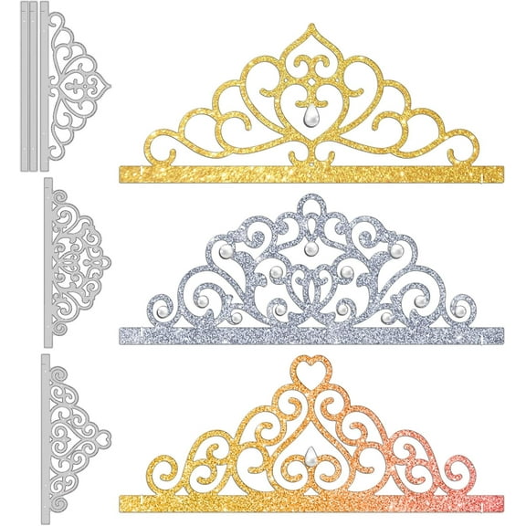 1 Set 3pcs Princess Crown Cutting Dies Beautiful Crown Embossing Stencil Carbon Steel Crafting Die Cut for Card Making Scrapbooking Photo Album Decoration
