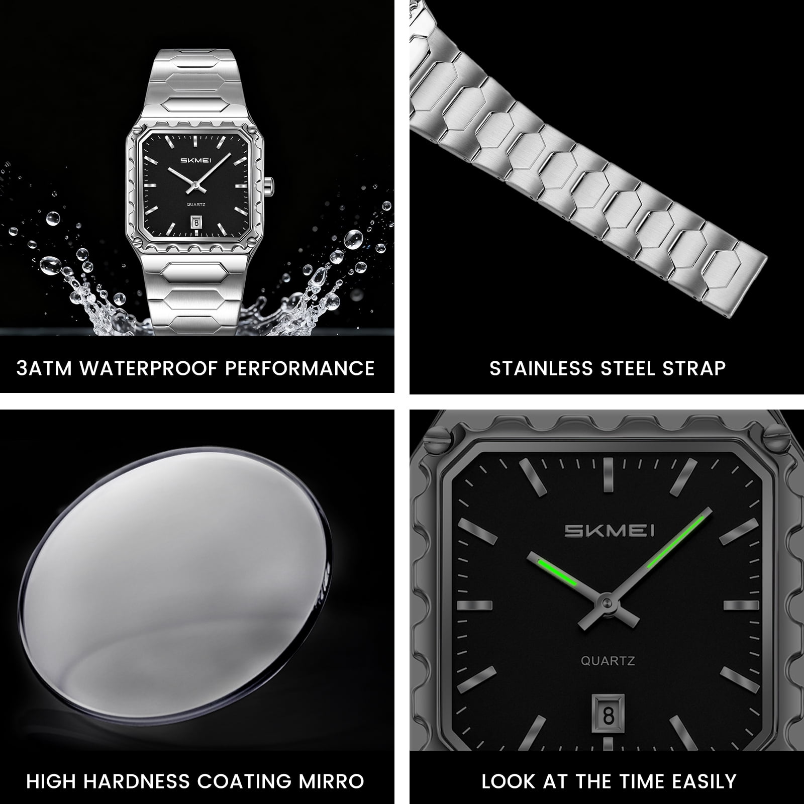SKMEI Watches for Men Fashion Business Mens Watch Analog Quartz Big Face Luxury Classic Stainless Steel Waterproof Luminous Wristwatch