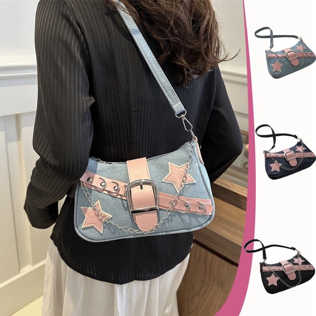 Fiudx Bolso de Mezclilla con Diseño de Cadena Moderno, Elegante Bolso de Hombro, Ligero y Versátil, Ideal para Ir de Compras, Ir de Trabajo o de Viaje, con Correa Ajustable, Tamaño 24,5 X 15 X 6 Cm.