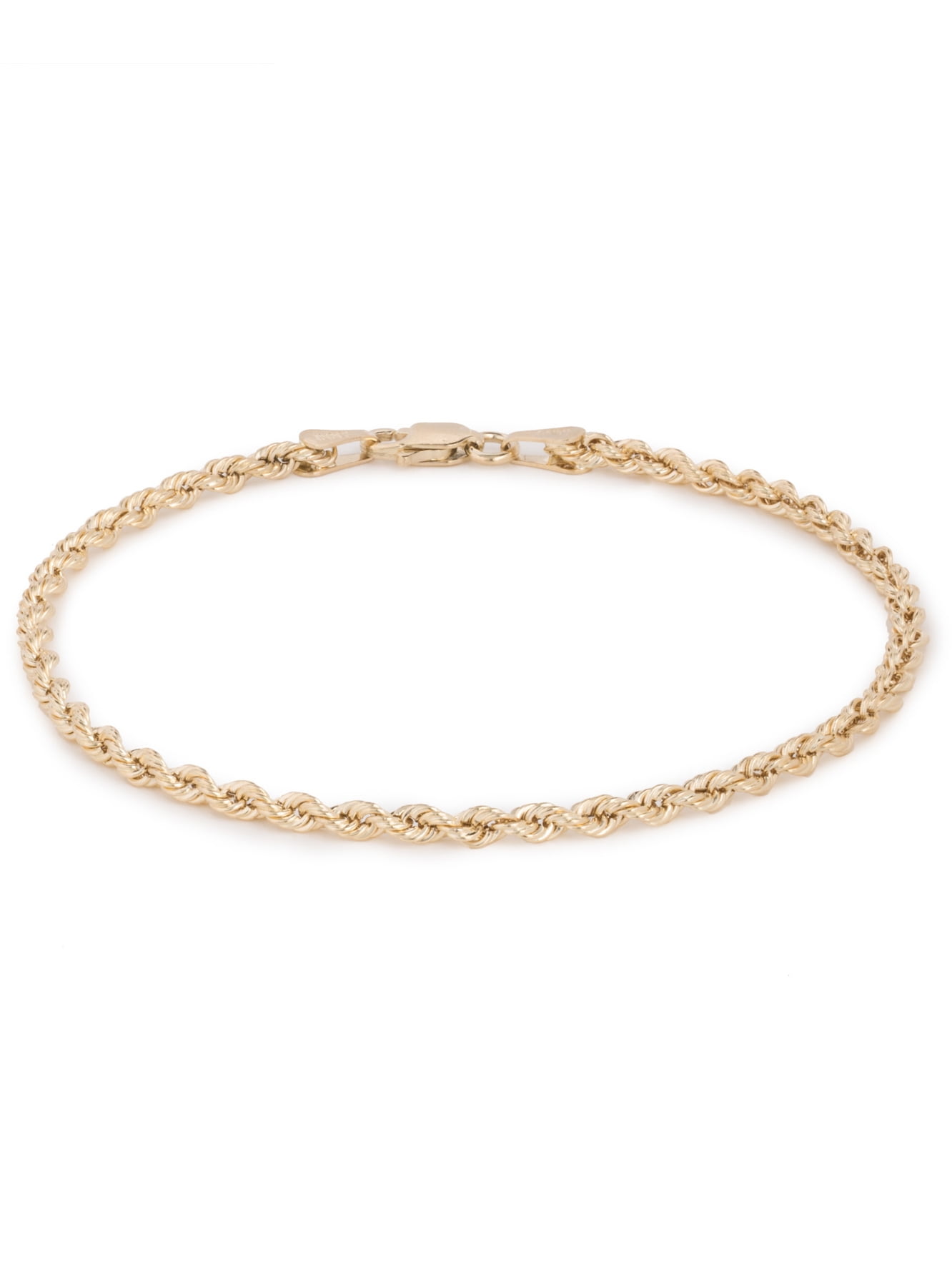 10k Yellow Gold Hollow Rope Chain Bracelet and Anklet for Men & Women, 2.5mm