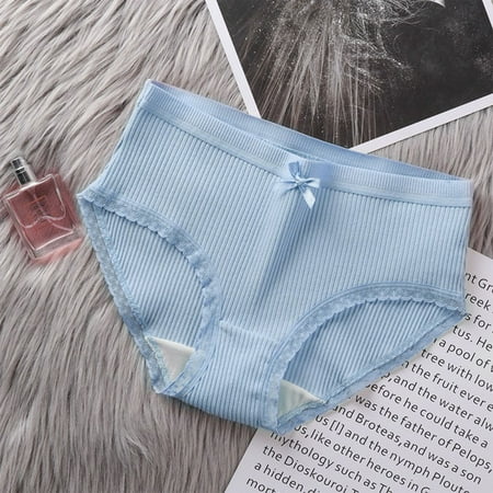 Lowest Price: Women s Panties  Paquete de Bragas  Women s Mid-waist Solid Color Threaded Lace Bow Breathable Underwear Briefs SOPATENOR Blue XL
