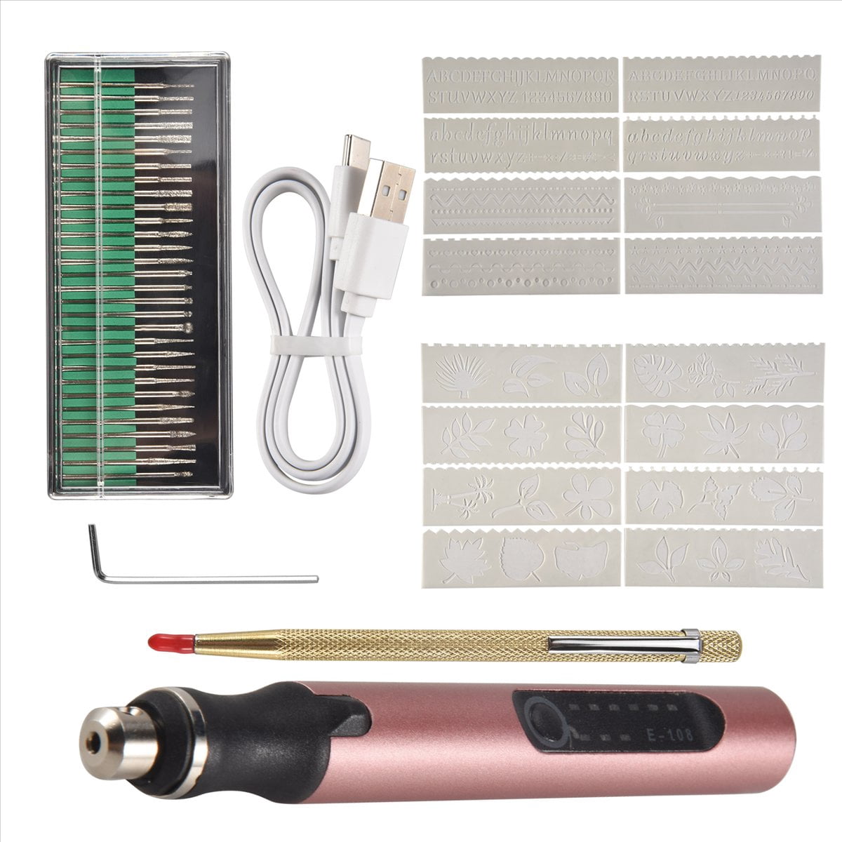 Rechargeable Cordless Mini Engraver Pen DIY Engraving Tool Kit for Metal Glass Ceramic Plastic Wood Jewelry Stencils A
