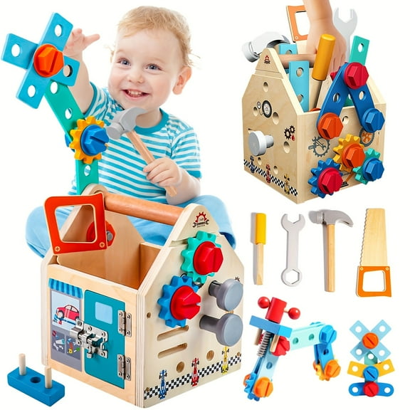 Montessori Toddler Tool Set - Wooden Kids Tools with Box/Bench, Montessori Educational Pretend Play Preschool Toy Gift for 2 3 4 5 Year Old Boys Girls Kids, STEM Fine Motor Skills Tool Set