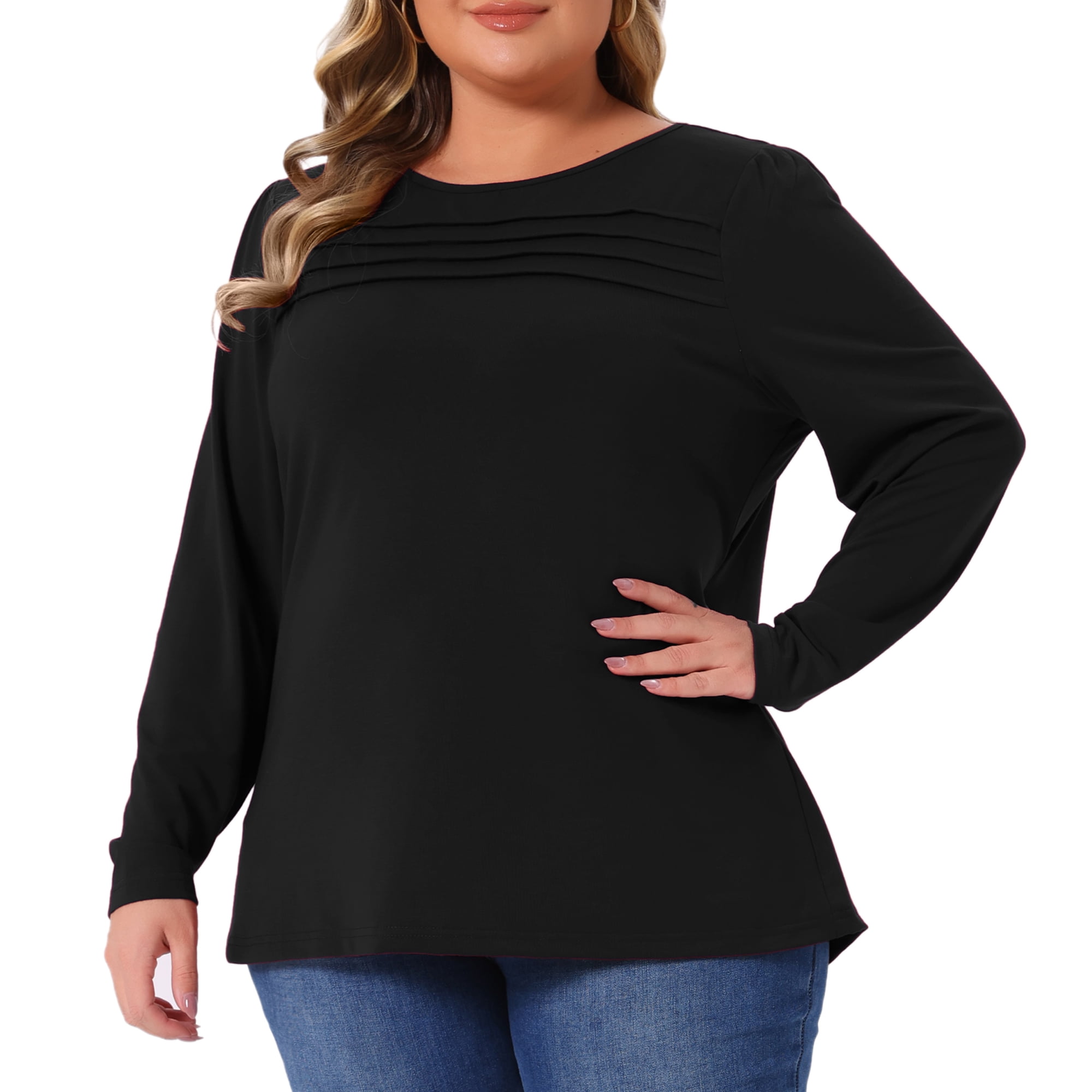 DARING DIVA Women's Plus Crew Neck T Shirt with Front Tucks 4X Black