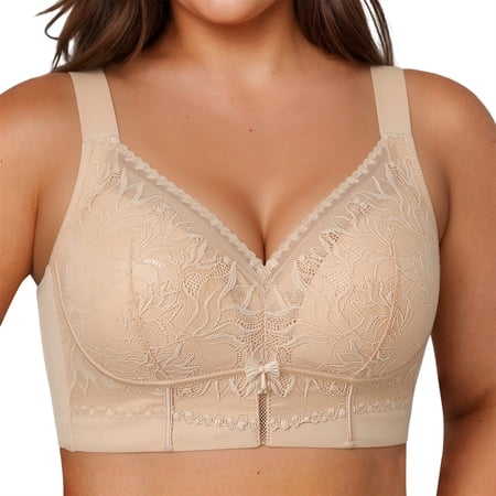 OJJCXA Women s Sports Bras Seamless Wireless Lace Thin Lifting Underbust Support Full Coverage Daily Comfort Everyday Tshirt Jelly Bra Beige Size E