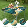 thumbnail image 4 of Teal Gold Wave Marble Pattern Square Fitted Tablecloth with Elastic Edge,Square Table Cover,Washable Elastic Table Cover for Home Kitchen Party Decor 36"x36", 4 of 6