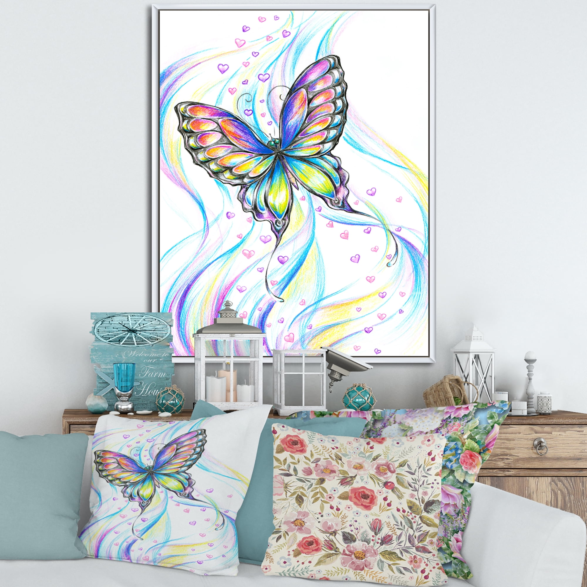 Designart 'Iridiscent Colorful Butterfly' Traditional Framed Canvas Wall Art Print