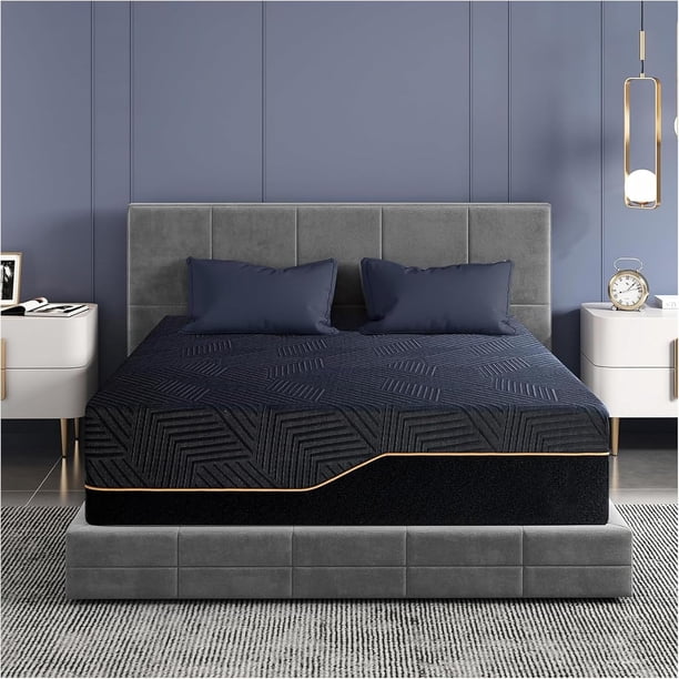 Colchón King Size de Memory Foam, Cama de Gel de Cobre Refrigerante en Una Caja, Firmeza Media, Soporte Ergonómico, Negro
