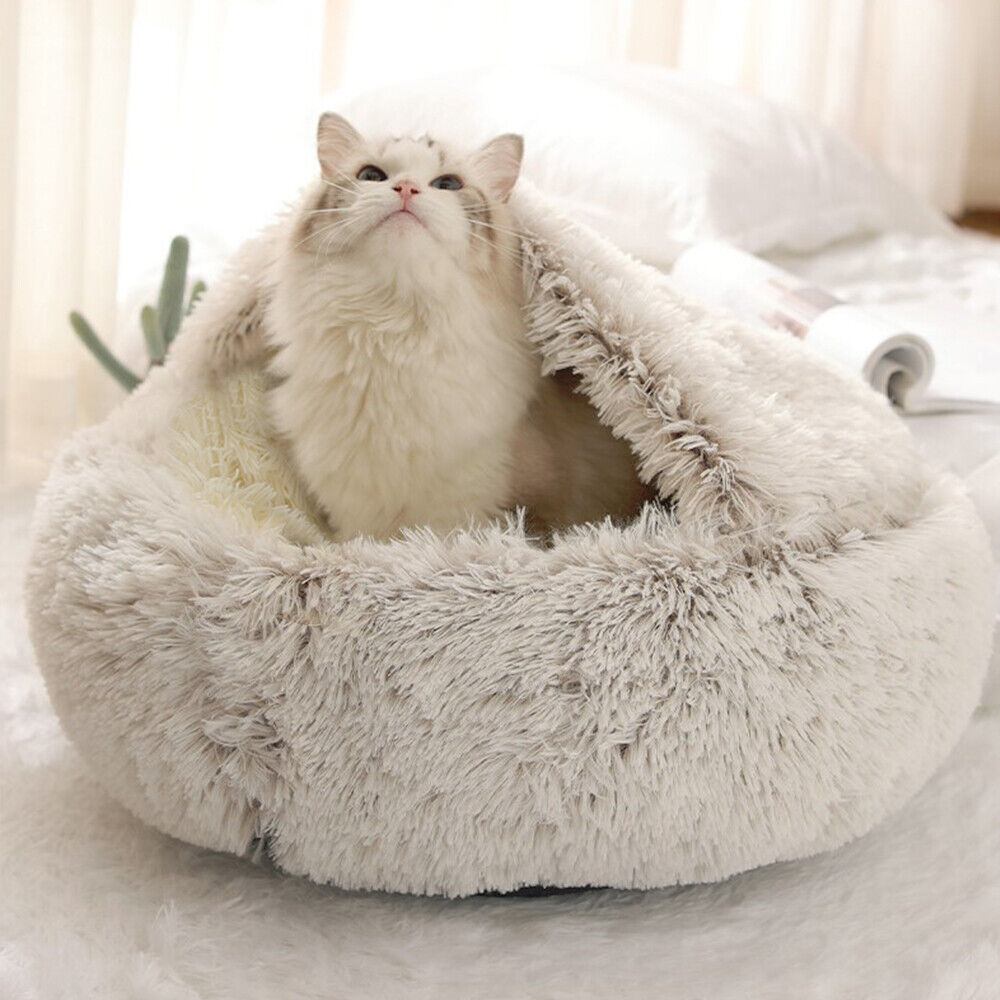 Pet Artist Dog Cave Bed Round Plush Cuddler Warm Cushion Igloo House Crate Cat Calming Bed