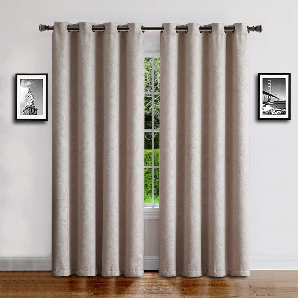 Warm Home Designs 1 Pair of 54 x 84 Beige Ivory Blackout Curtains with Embossed Textured Damask Pattern. EV Ivory 2x54x84