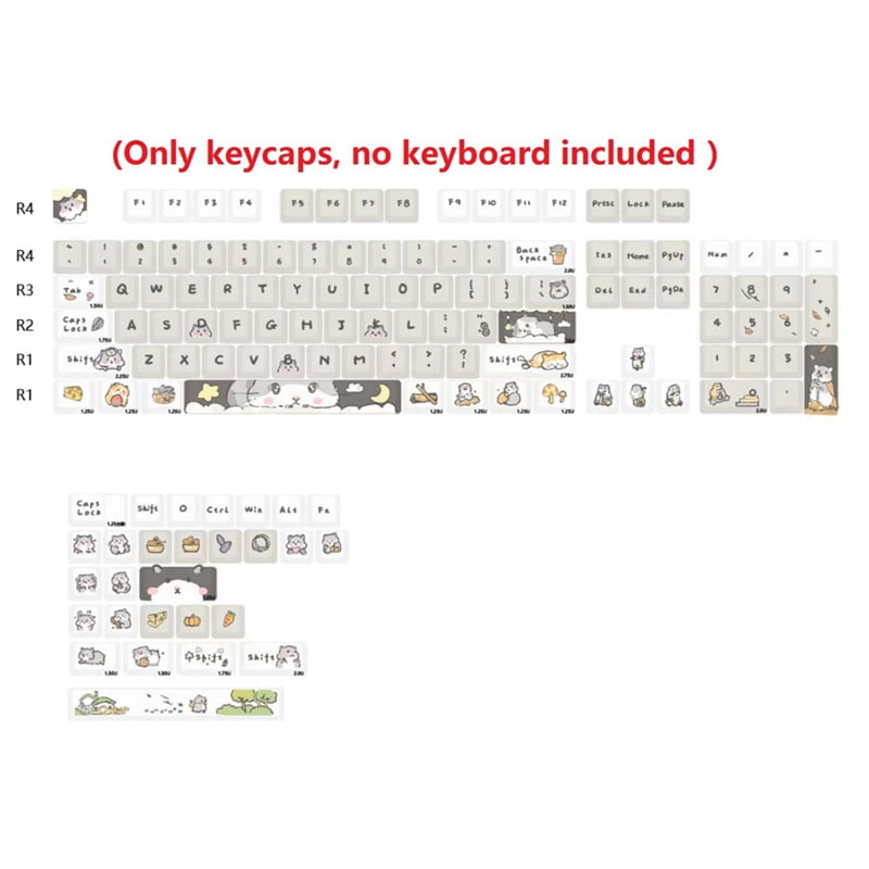 132 Keys Cute Mouse Theme Keycaps XDA Profile Key Caps English for 61/64/68/84/87/96/98/104 Mechanical Keyboard Keycaps