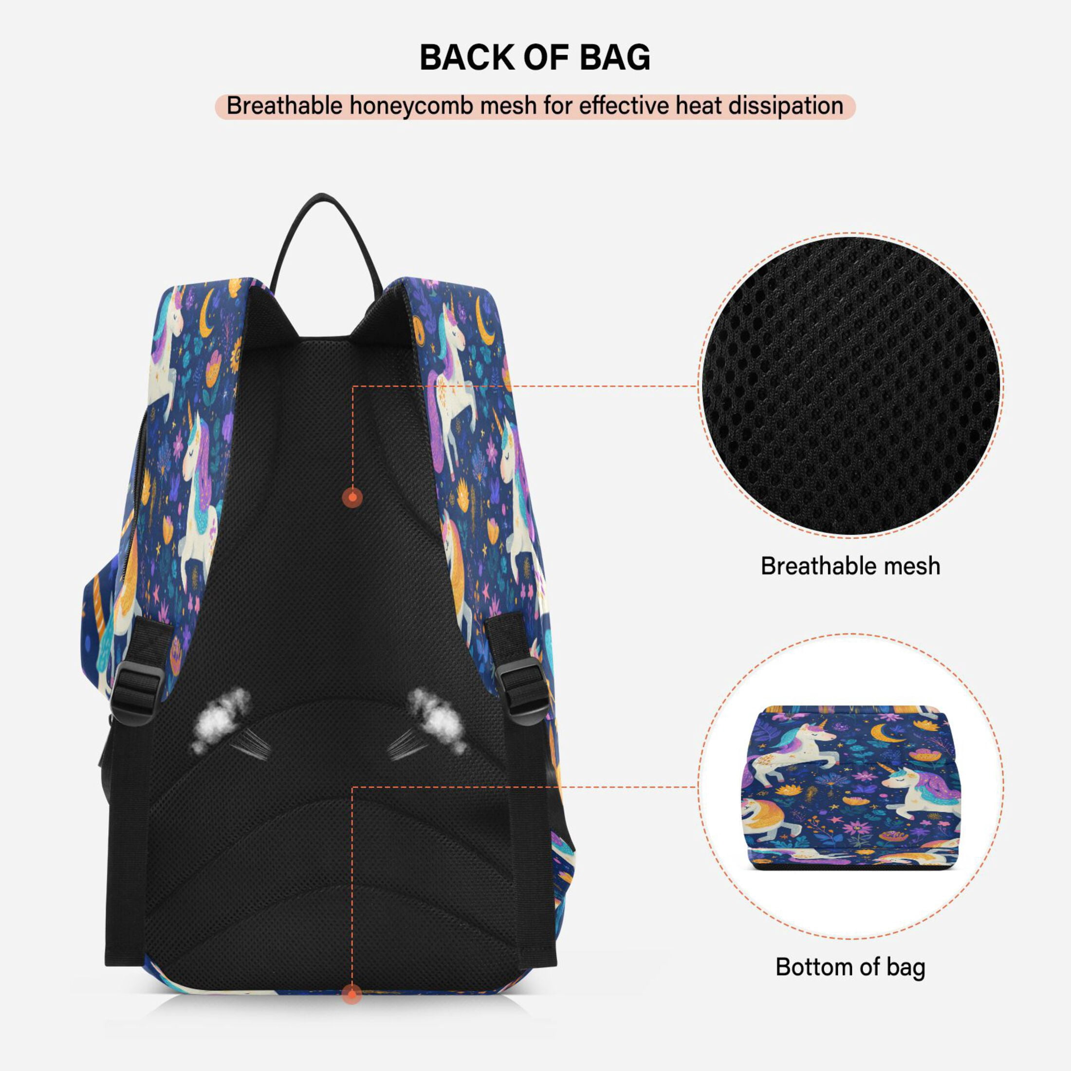 2 Racquet Holder Tennis Backpack Tennis Racket Covers Gym Bags Whimsical Unicorns