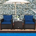 thumbnail image 3 of Giantex 3 Pieces Patio Furniture Set, PE Rattan Wicker 3 Pieces Outdoor Sofa Set with Washable Cushion and Tempered Glass Tabletop, Conversation Furniture for Garden Poolside Balcony (Navy), 3 of 10