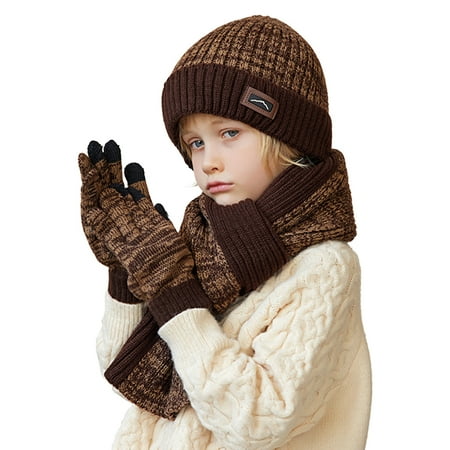 

Usaibhir Kids Winter Hat Gloves Scarf Set Toddler Boys Girls Knit Hats Beanie Scarves Mittens Thermal Sets