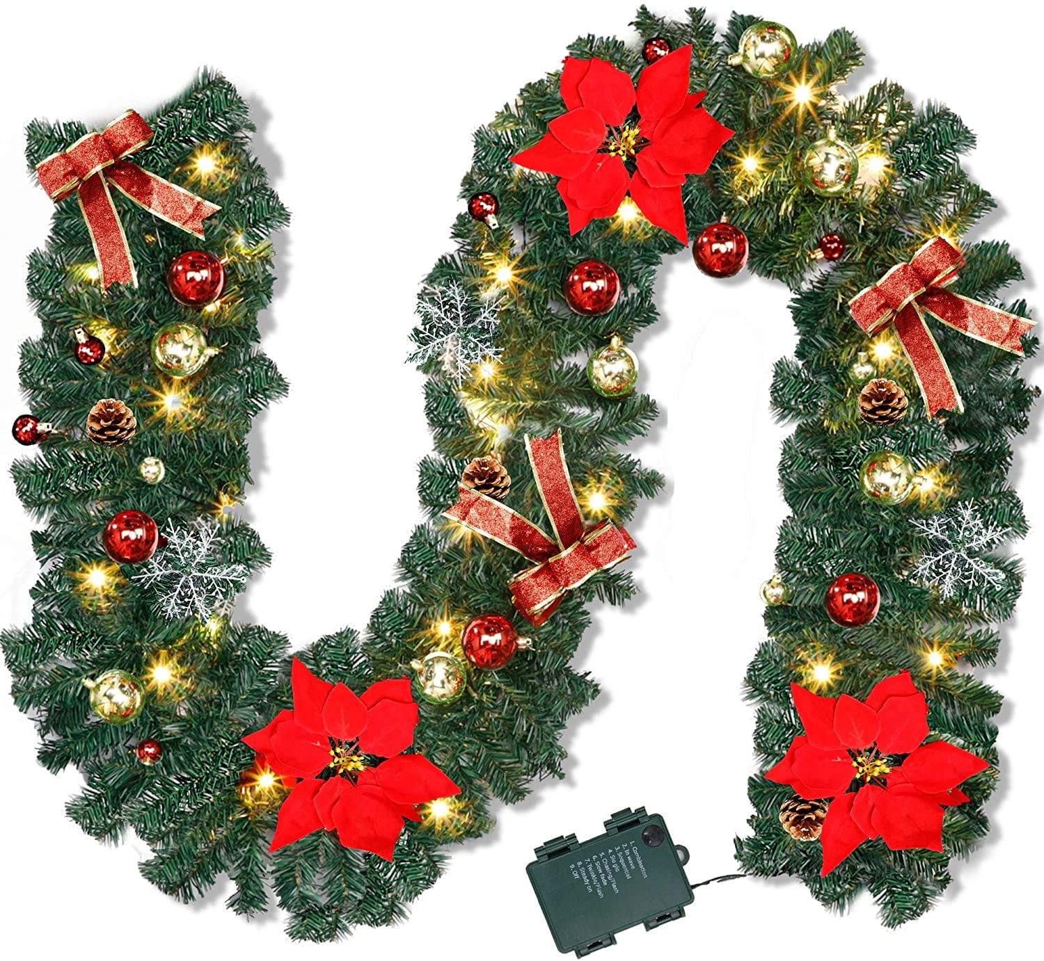 Pre Lit Garland Wreath with Pine Cones for Indoor Home Winter Holiday New Year Xmas Decorations Battery Operated Christmas Garland with Lights ATDAWN 9 Foot Christmas Lighted Garland Pre Lit Garland Wreath with Pine Cones for Indoor Home Winter Holiday New Year Xmas Decorations Battery Operated Christmas Garland with Lights ATDAWN 9 Foot Christmas Lighted Garland