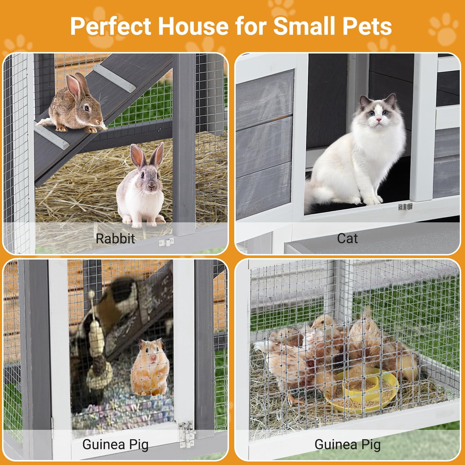 Danolapsi 48inch Rabbit Hutch Indoor with Leak-Proof Tray, Wooden Waterproof Roof Rabbit Hutch Indoor/Outdoor, 2-Tier Bunny House