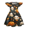 thumbnail image 3 of Dresses For Girls Halloween Pumpkin Ghost Graphic Round Neck Sundress Soft Halloween Costume for Little Girls 4–12 Years, 3 of 4