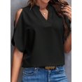 thumbnail image 4 of Blusas frías HyboMluo, por favor, apoya las originales, nuevas, informales, a la moda, a la moda, 2024, con hombros descubiertos para mujer, camisas holgadas con cuello en V (negras, L), 4 of 6