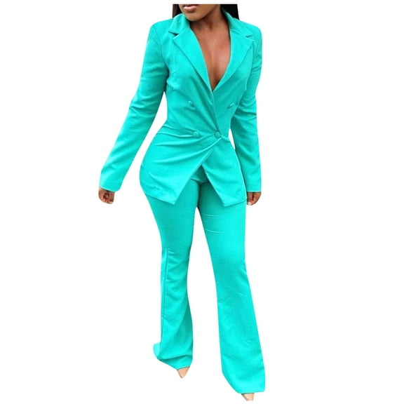Hueook Elegant Business Suits for Women Plus Size Long Sleeve Solid Suit Pants Women's Two Piece Sets Fashion Casual Womens Tops