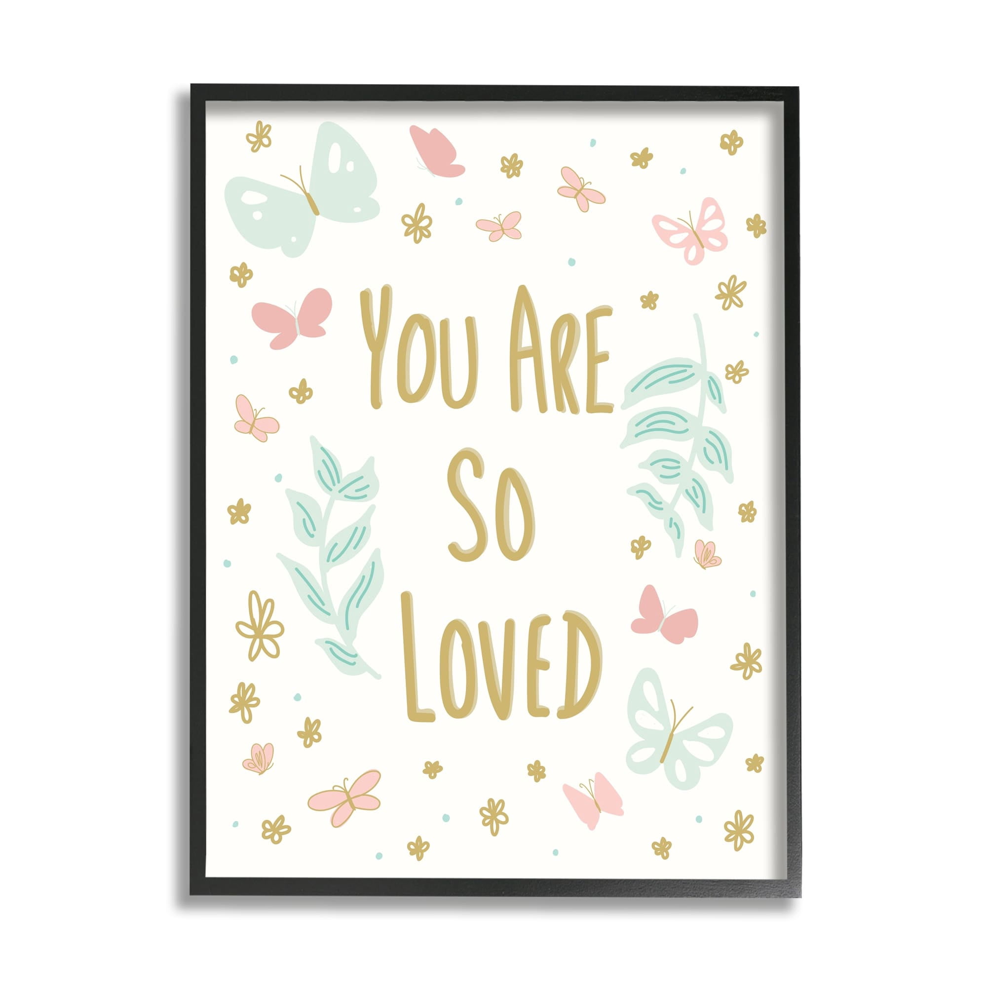 Stupell Industries You Are So Loved Varied Botanicals Butterflies Motif Graphic Art Gray Framed Art Print Wall Art, Design by Sweet Melody Designs