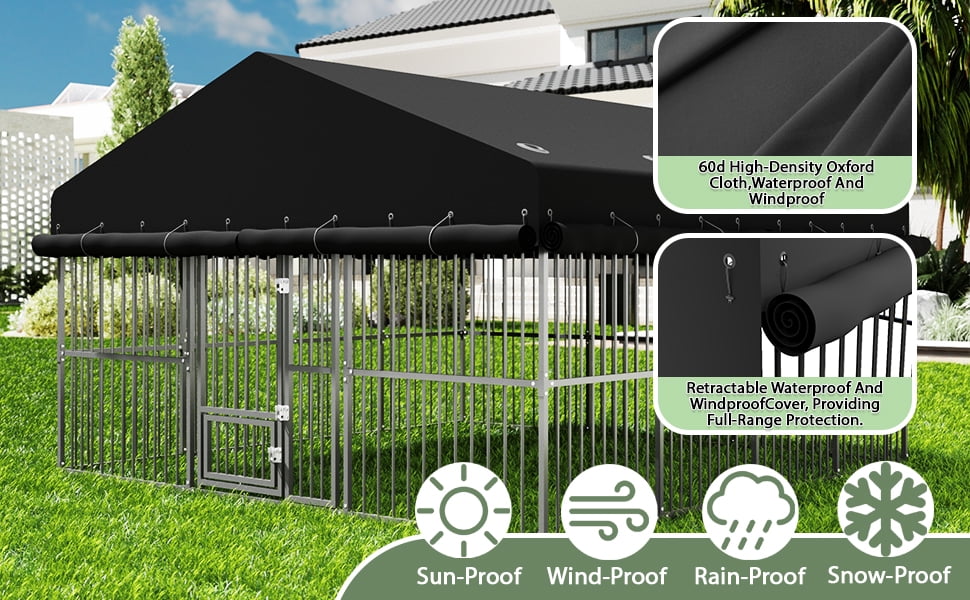 Wallowsun 10x20x6 FT Large Outdoor Dog Kennel, Heavy-Duty Metal Dog Cage with Swivel Door and Full-Cover Waterproof Oxford Cloth Enclosure, Weatherproof Shelter for Medium & Large Dogs