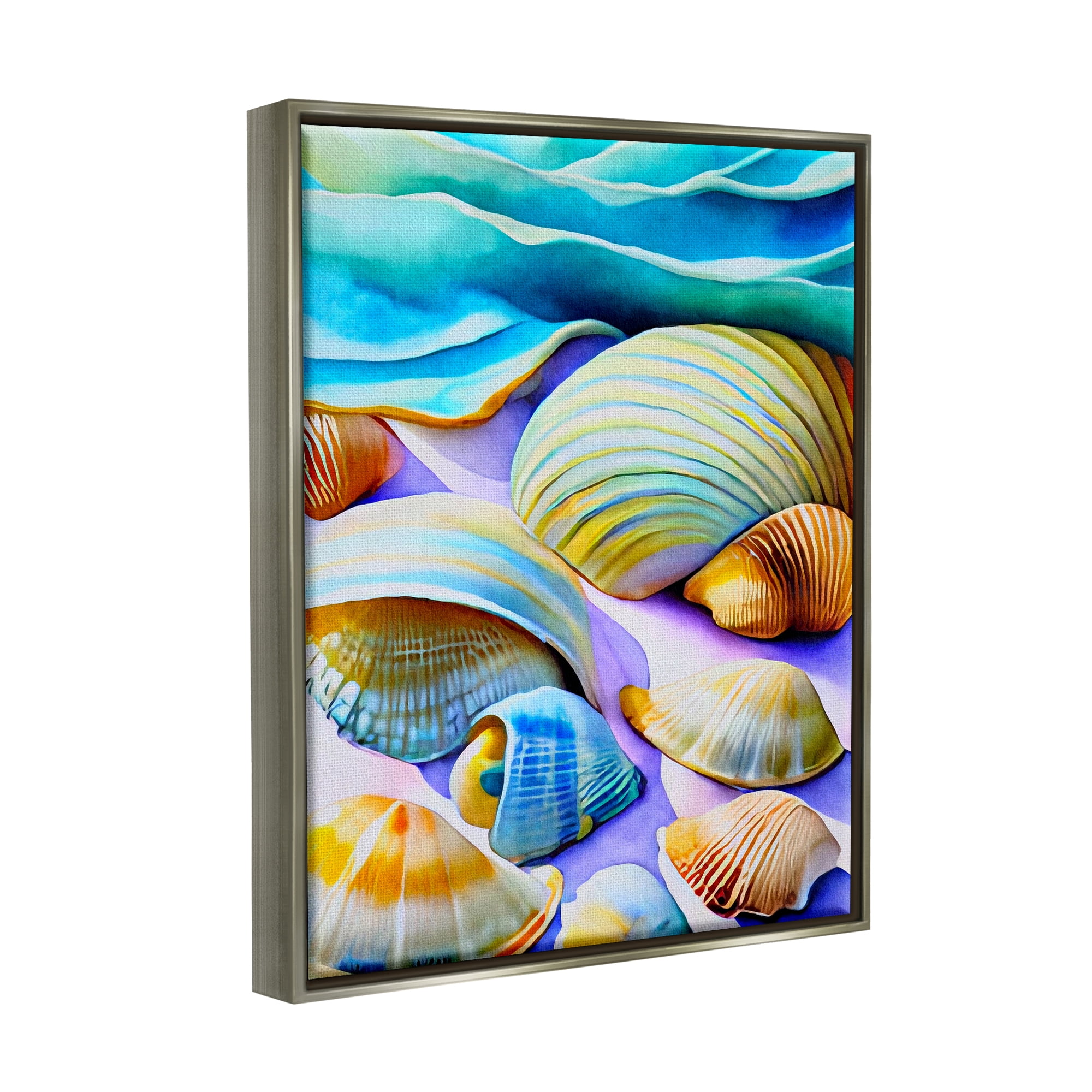 Stupell Industries Vivid Shells Abstraction Nature Painting Gray Floater Framed Art Print Wall Art, 25 x 31