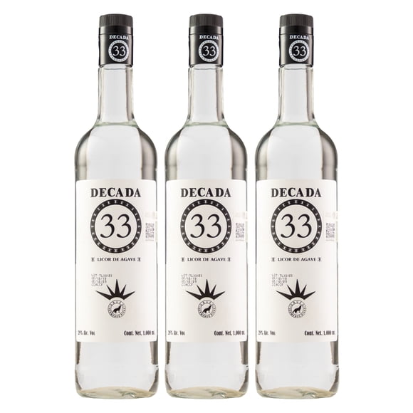 Tripack Licor De Agave Década 33 Blanco 1000 Ml Década 33 Licor de Agave