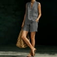thumbnail image 7 of Dianli Gifts Two Piece Sets for Women Summer Linen 2 Piece Outfit Sleeveless Crop Top Loose Shorts Casual Beach Travel Sets Gray XXL, 7 of 7