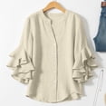 thumbnail image 7 of SDNall Women's Short Sleeve Button Shirts with Lace Trim V-Neck Casual Print Blouses, 7 of 7