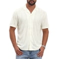 thumbnail image 5 of INSPIRE CHIC Edition Men's Camp Collar Button Down Short Sleeve Distressed Ripped Casual Shirts M Beige, 5 of 6