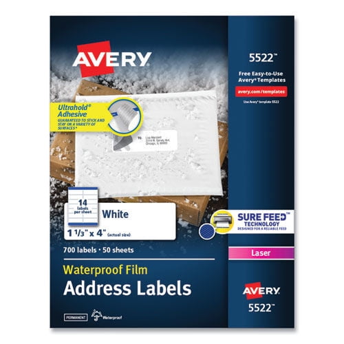 1.33 in. x 4 in. Waterproof Address Labels with True Block and Sure Freed for Laser Printers - White (14-Piece/Sheet 50 Sheets/Pack)