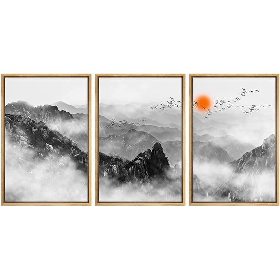 wall26 Framed Canvas Print Wall Art Set Chinese Style Smoke Dragons Over Mountains Nature Wilderness Illustrations Modern Art Cultural Relax/Calm for Living Room, Bedroom, Office - 24"x36"x