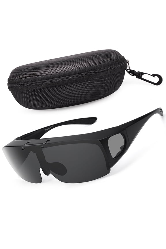Flip Up Polarized Sunglasses Fit Over Prescription Glasses, Hard Case Included, Wrap Around Shield UV400 Driving Sunglasses for Men Women