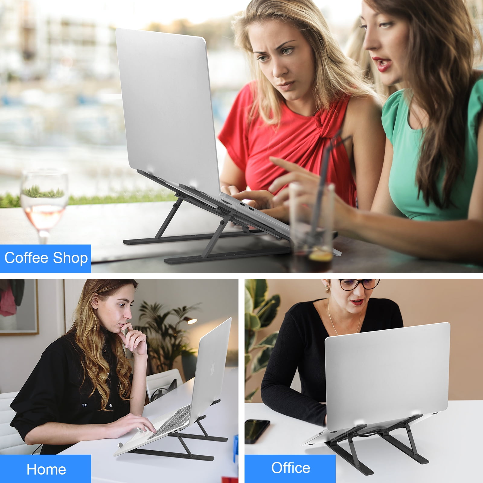 FIASON 1 Pack Black Adjustable Laptop Stand,Compatible with 9-17" Laptop,7-Levels Ventilated Aluminum Laptop Holder for Desk,Ergonomic Universal Computer Stand with aluminum, metal and Rubber