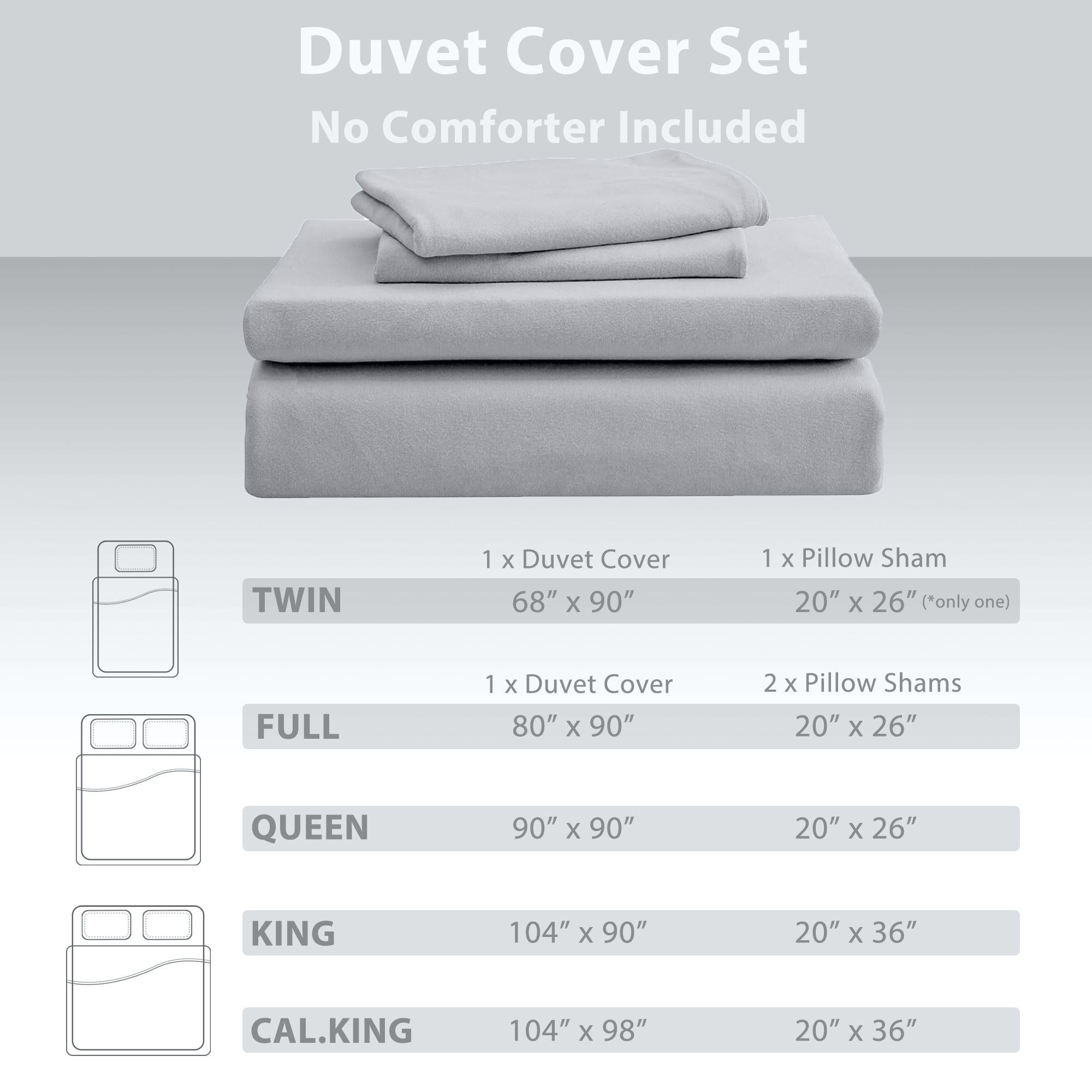 PURE ERA Duvet Cover Set Jersey Knit Cotton 100%,Ultra Soft 3Piece Bedding Set(King Size, Solid Light Gray)