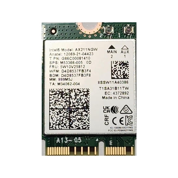 AX211 WIFI 6E CNVio2 Adapter w/Tri Band 2.4 | 5 | & 6GHz AX211NGW 2.4Gbps 802.11ax Wireless CRF Card Bluetooth 5.3 Compatible No vPro