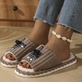 thumbnail image 2 of EKVAHL Women's Orthopedic Walking Slides, Ribbed Plush Open Toe House Slippers, Arch Support Pom Pom Cartoon Decor Non Slip Bedroom Slippers Brown, 2 of 3