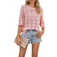 thumbnail image 2 of Women'S Casual Short Sleeve Loose Tunic Tops Light-Weight Crochet Knit Summer Sweaters Blouses Pink M, 2 of 8