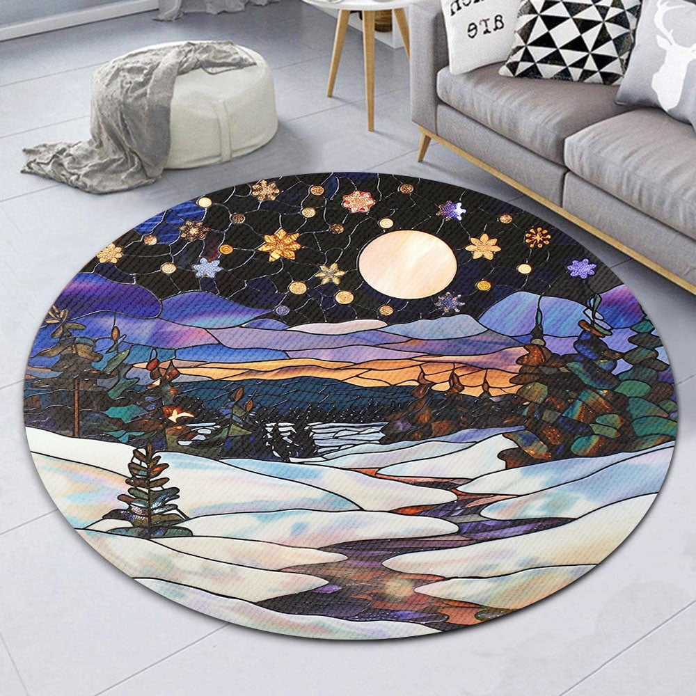 Round Rug, Sunset Soft Washable Carpet, Non-Slip Floor Mat for Living Room Bedroom Home Decor 24 Inch