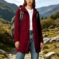 thumbnail image 4 of Womens Outdoor Jacket Plus Size Hooded Waterproof Long Sleeve Solid Color Plaid Lined Winter Casual Daily Outdoor Mid Length Jacket Raincoat with Pockets, 4 of 4