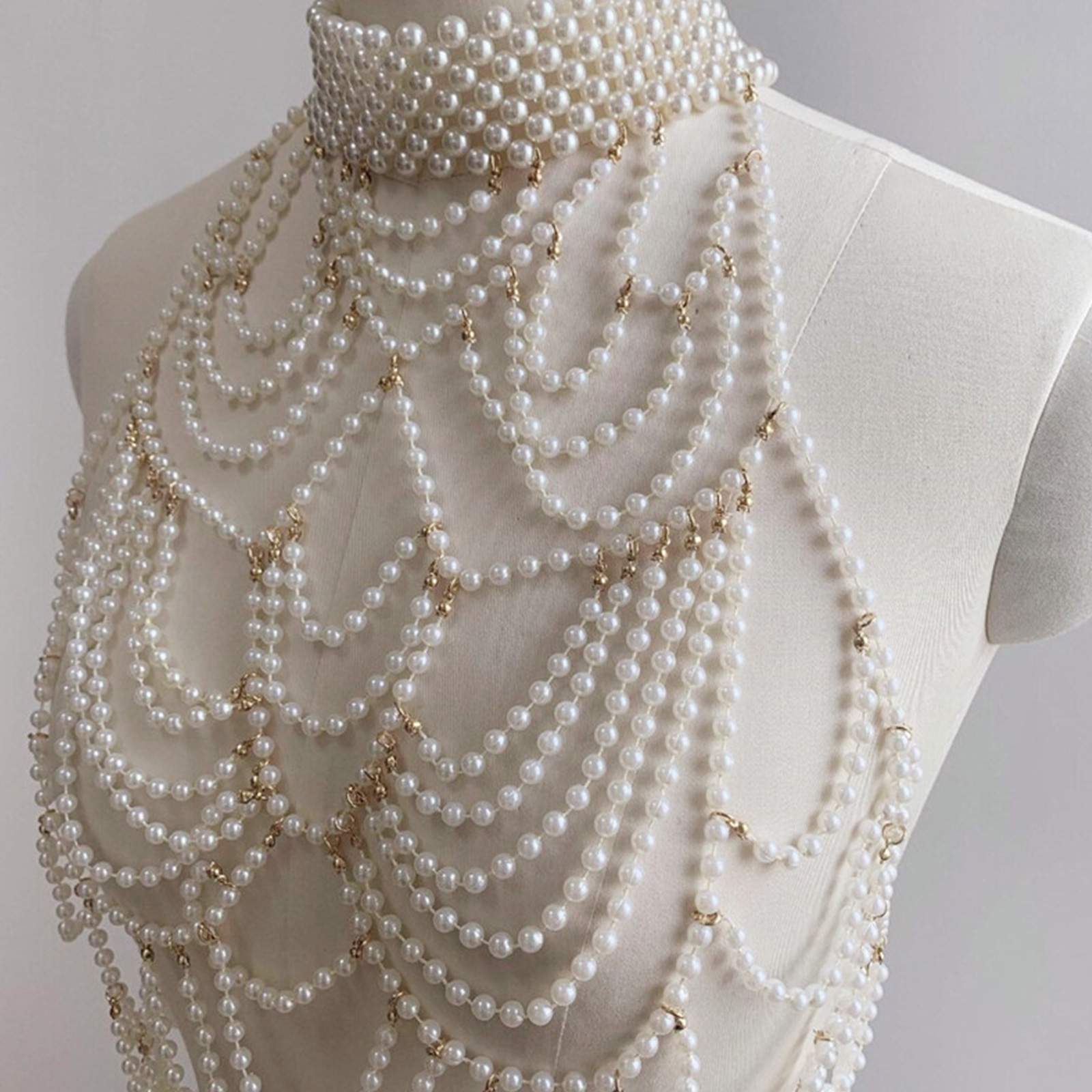 CHAOMA Women Layered Pearl Body Chain Choker Necklace Harness Sexy Bikini Body Jewelry - image 2 of 11