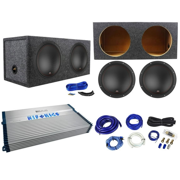 (2) MTX 7512-44 12" 3000w Car Subwoofers+Sealed Sub Box+Mono Amplifier+Amp Kit