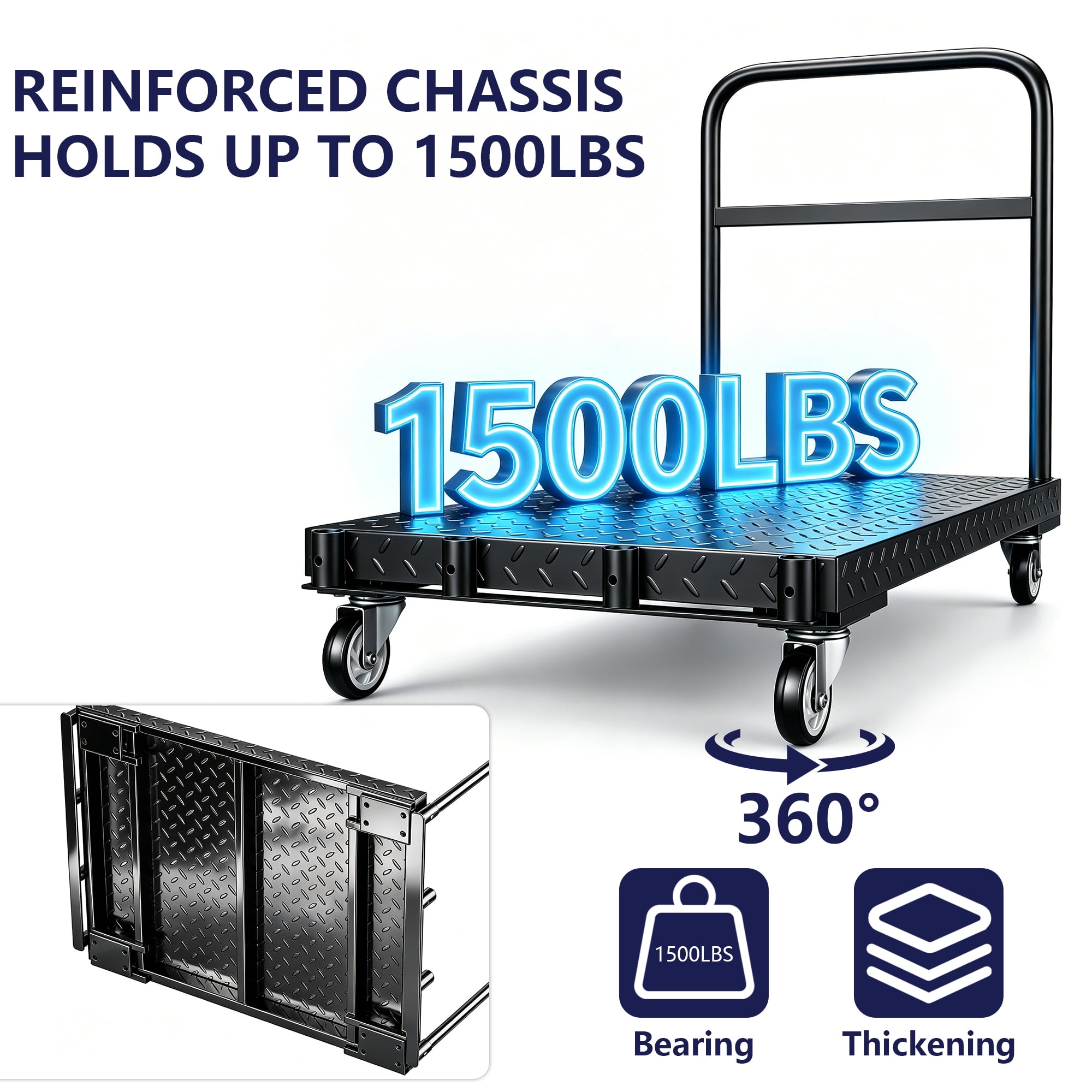 Panel Cart, 1500 LB Heavy Duty Flat Cart with 4 Wheels, Lumber and Drywall Cart Dolly for Moving, Warehouse and Home Use