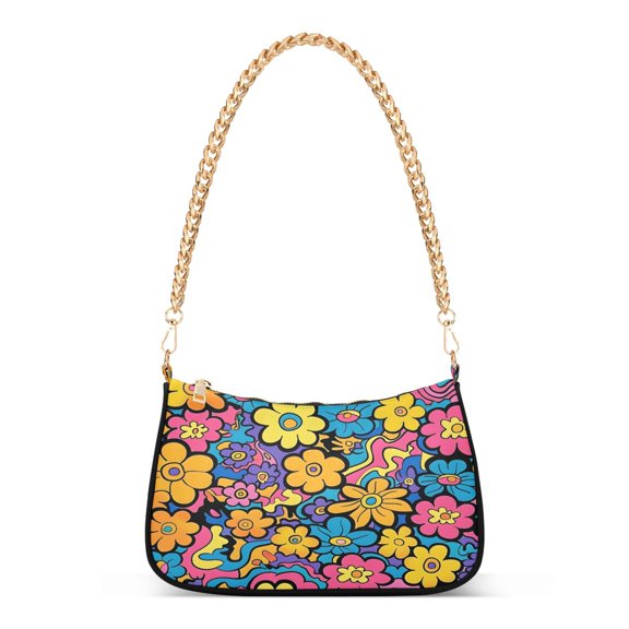 Ryvnso Abstract Sunflowers Womens Chain Shoulder Bag Tote Handbags Clutch Hobo Purse with Zipper for Travel