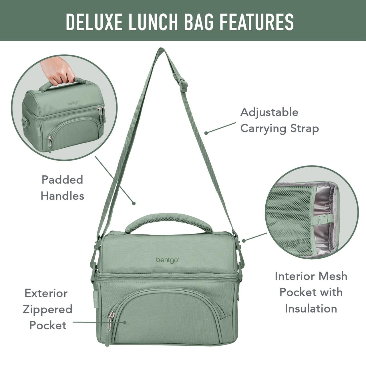 Bentgo 4-Piece Deluxe Set With Insulated Lunch Bag, Ice Packs & Bento Classic (Khaki Green)